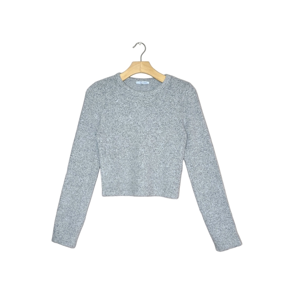 Zara Heathered Gray Crop Top Long Sleeve Knit Sweater